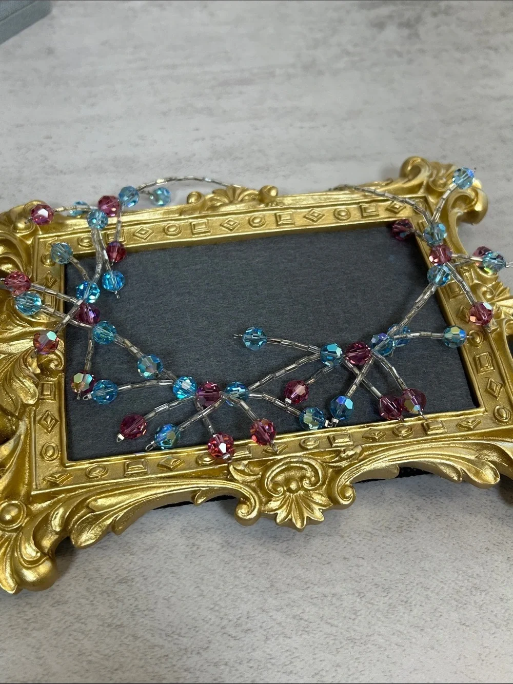 Crystal Branch Necklace in Blue and Pink